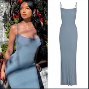 SKIMS soft lounge slip dress in arctic blue size medium ribbed maxi dress